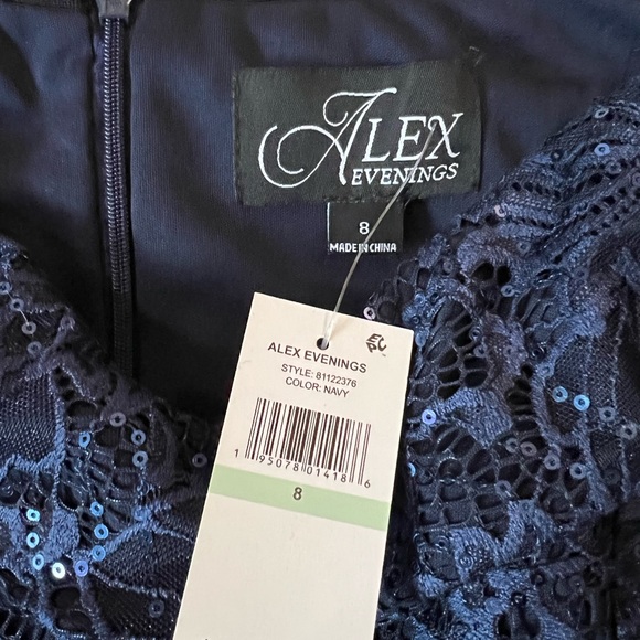 Alex Evenings Off the Shoulder lace and Sequence Dress, Navy, Size 8, NWT - Picture 5 of 15